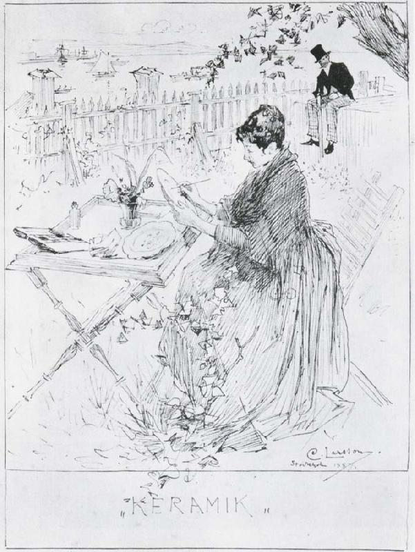 Carl Larsson Ceramics Pen and ink drawing oil painting image